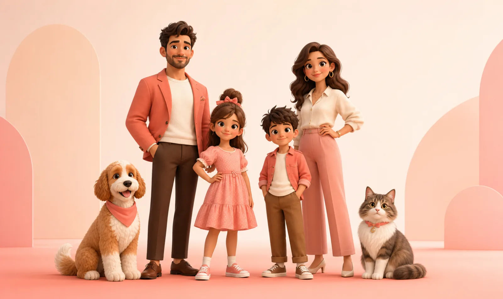 Exemple de portrait de famille avec un chien et un chat
